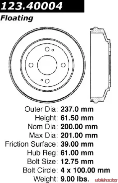 Centric C-Tek Standard Brake Drum 123.40004 - 123.40004