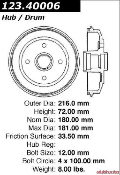 Centric C-Tek Standard Brake Drum 123.40006 - 123.40006
