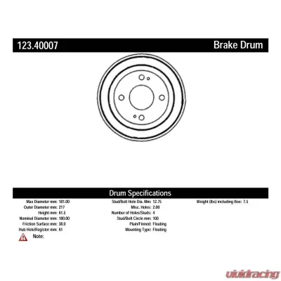 Centric C-Tek Standard Brake Drum 123.40007 - 123.40007