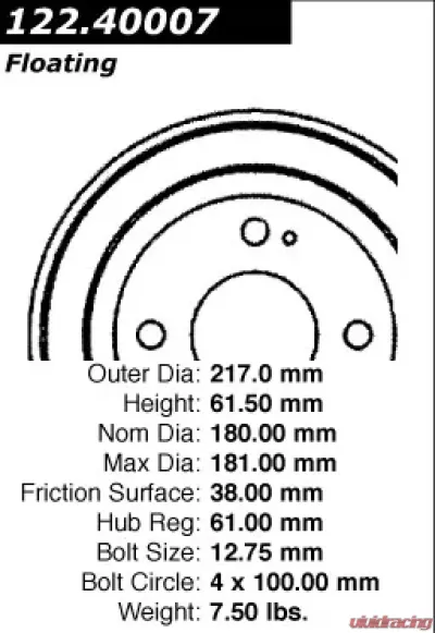 Centric C-Tek Standard Brake Drum 123.40007 - 123.40007