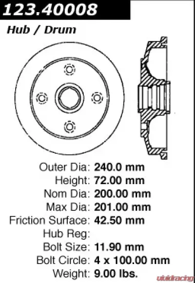 Centric C-Tek Standard Brake Drum 123.40008 - 123.40008
