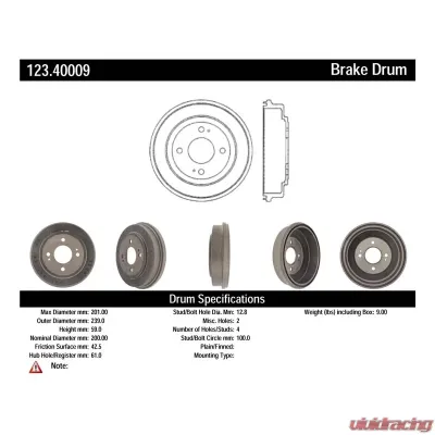 Centric C-Tek Standard Brake Drum 123.40009 - 123.40009