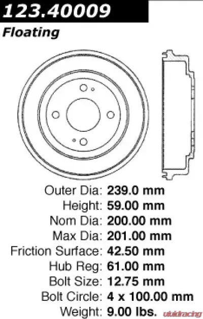 Centric C-Tek Standard Brake Drum 123.40009 - 123.40009