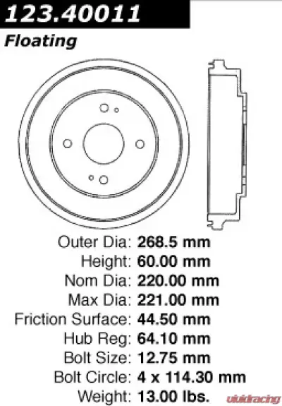Centric C-Tek Standard Brake Drum 123.40011 - 123.40011
