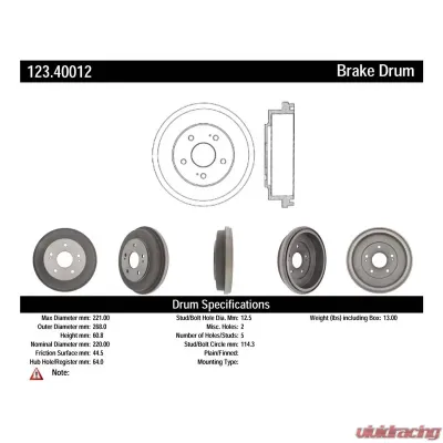 Centric C-Tek Standard Brake Drum 123.40012 - 123.40012