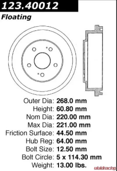 Centric C-Tek Standard Brake Drum 123.40012 - 123.40012