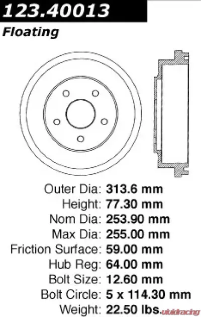 Centric C-Tek Standard Brake Drum 123.40013 - 123.40013