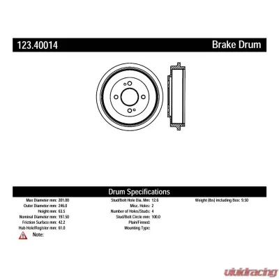 Centric C-Tek Standard Brake Drum 123.40014 - 123.40014