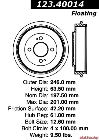 Centric C-Tek Standard Brake Drum 123.40014 - 123.40014