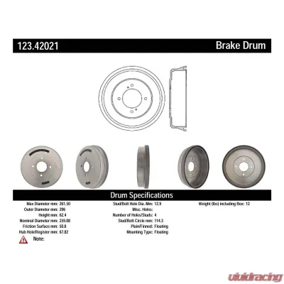 Centric C-Tek Standard Brake Drum 123.42021 - 123.42021