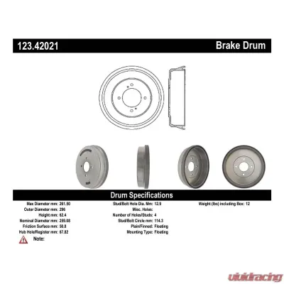 Centric C-Tek Standard Brake Drum 123.42021 - 123.42021