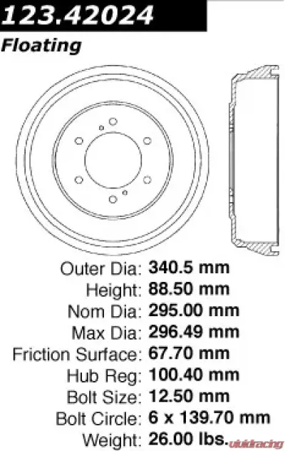 Centric C-Tek Standard Brake Drum 123.42024 - 123.42024