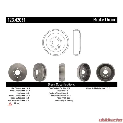 Centric C-Tek Standard Brake Drum 123.42031 - 123.42031