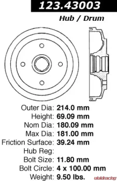 Centric C-Tek Standard Brake Drum 123.43003 - 123.43003