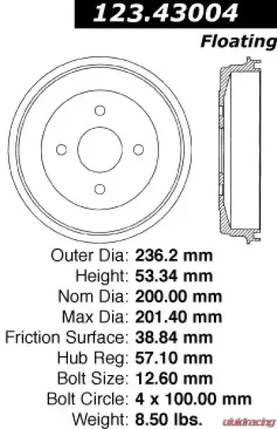 Centric C-Tek Standard Brake Drum 123.43004 - 123.43004