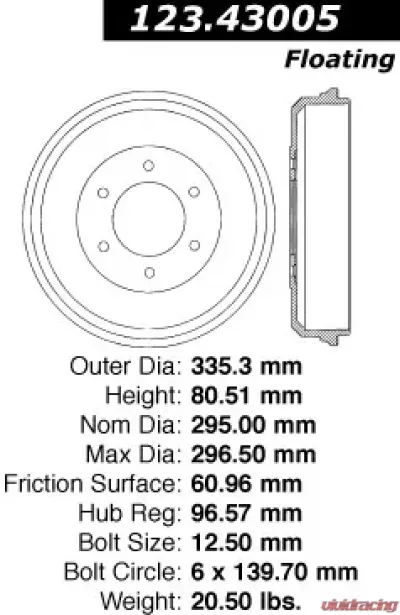 Centric C-Tek Standard Brake Drum 123.43005 - 123.43005