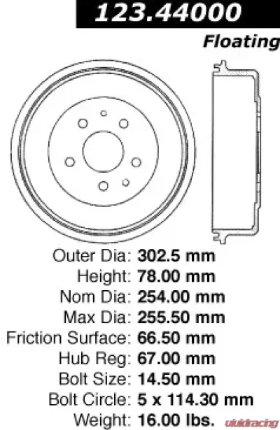 Centric C-Tek Standard Brake Drum 123.44000 - 123.44000