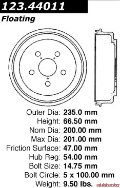 Centric C-Tek Standard Brake Drum 123.44011 - 123.44011