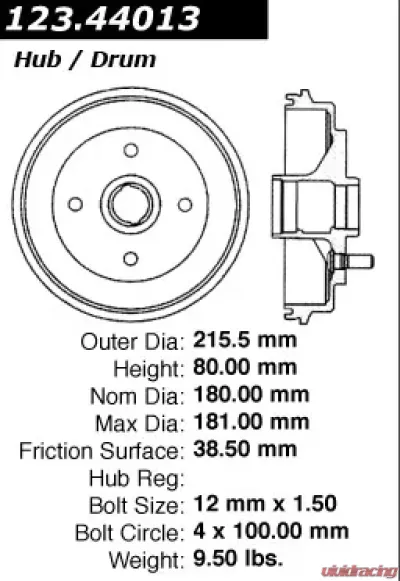 Centric C-Tek Standard Brake Drum 123.44013 - 123.44013