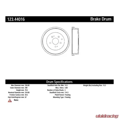 Centric C-Tek Standard Brake Drum 123.44016 - 123.44016