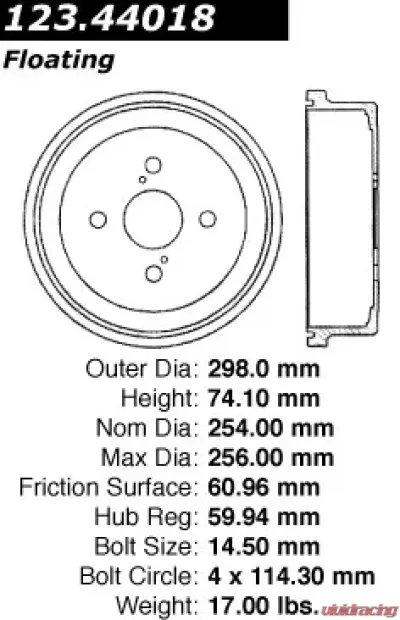Centric C-Tek Standard Brake Drum 123.44018 - 123.44018