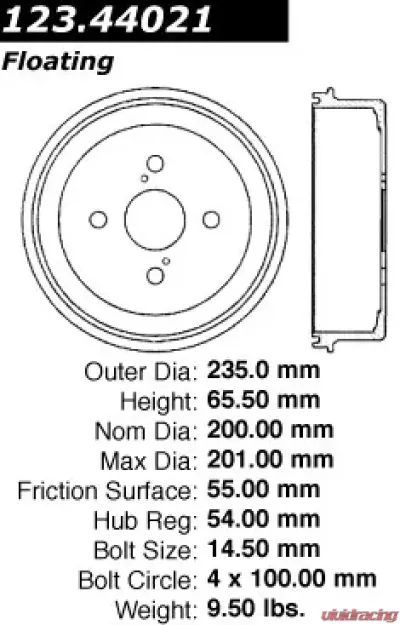 Centric C-Tek Standard Brake Drum 123.44021 - 123.44021