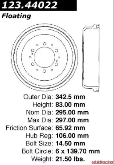 Centric C-Tek Standard Brake Drum 123.44022 - 123.44022