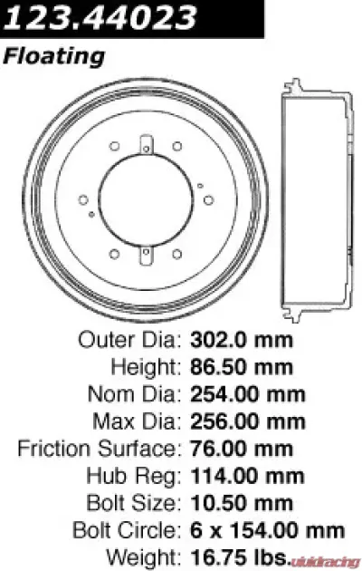 Centric C-Tek Standard Brake Drum 123.44023 - 123.44023