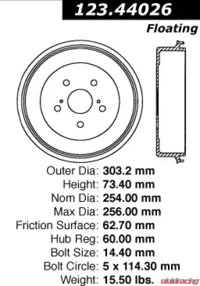 Centric C-Tek Standard Brake Drum 123.44026 - 123.44026