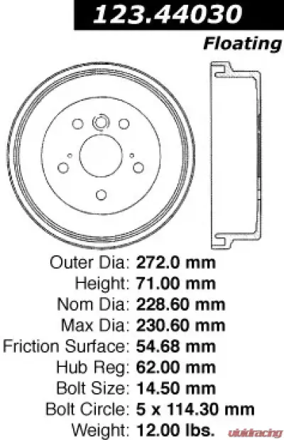 Centric C-Tek Standard Brake Drum 123.44030 - 123.44030