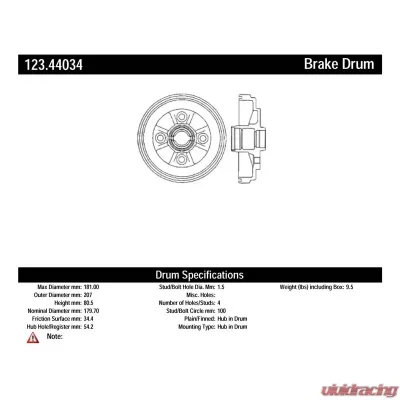 Centric C-Tek Standard Brake Drum 123.44034 - 123.44034