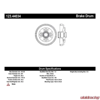 Centric C-Tek Standard Brake Drum 123.44034 - 123.44034