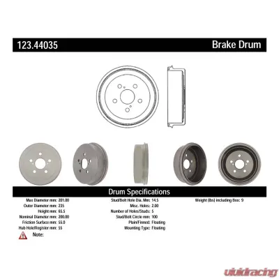 Centric C-Tek Standard Brake Drum 123.44035 - 123.44035