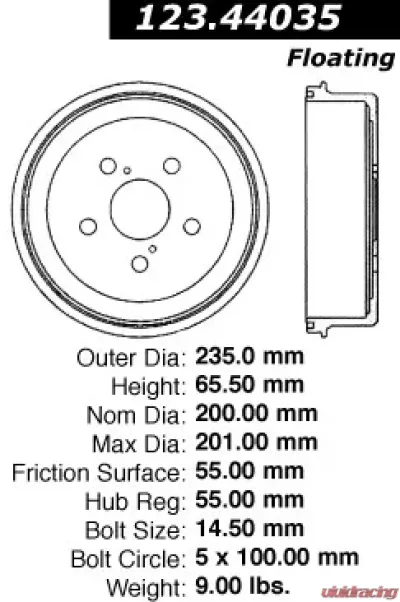 Centric C-Tek Standard Brake Drum 123.44035 - 123.44035