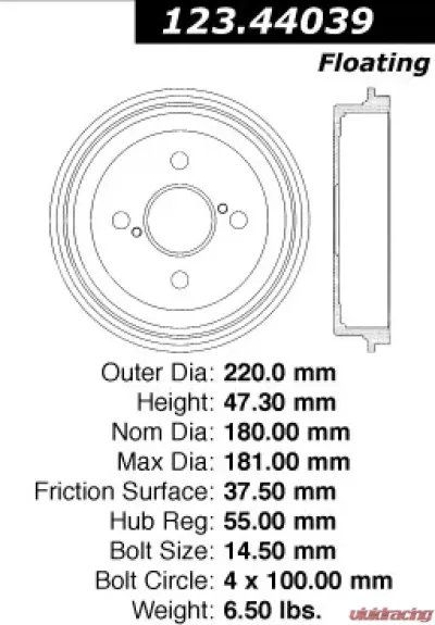 Centric C-Tek Standard Brake Drum 123.44039 - 123.44039