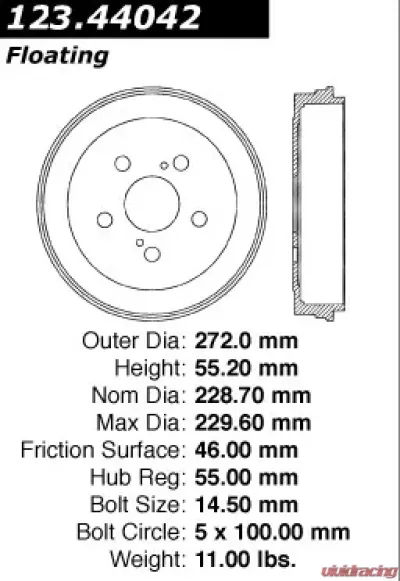 Centric C-Tek Standard Brake Drum 123.44042 - 123.44042