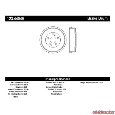 Centric C-Tek Standard Brake Drum 123.44049 - 123.44049
