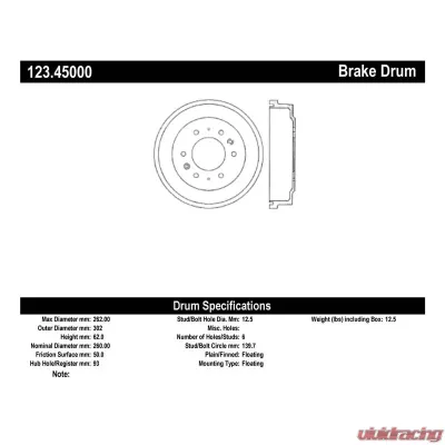 Centric C-Tek Standard Brake Drum 123.45000 - 123.45000