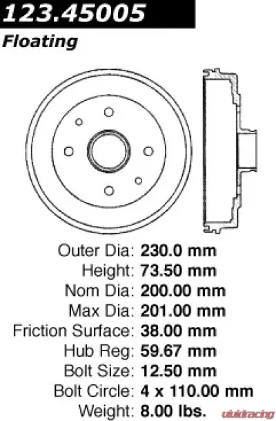Centric C-Tek Standard Brake Drum 123.45005 - 123.45005