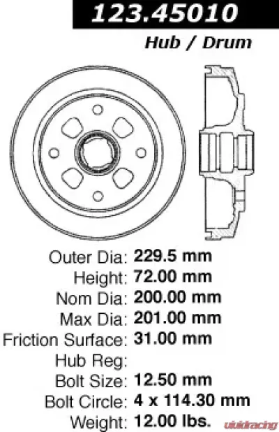 Centric C-Tek Standard Brake Drum 123.45010 - 123.45010