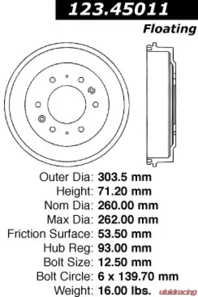 Centric C-Tek Standard Brake Drum 123.45011 - 123.45011