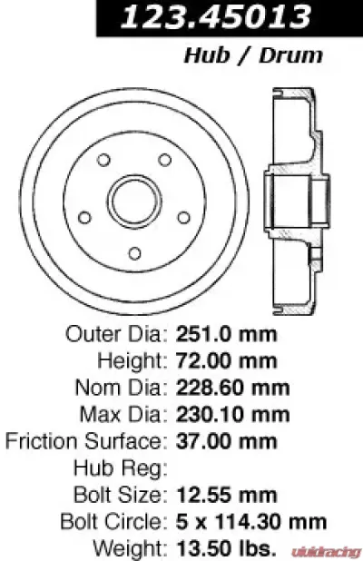 Centric C-Tek Standard Brake Drum 123.45013 - 123.45013