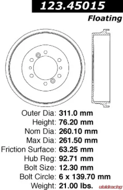 Centric C-Tek Standard Brake Drum 123.45015 - 123.45015