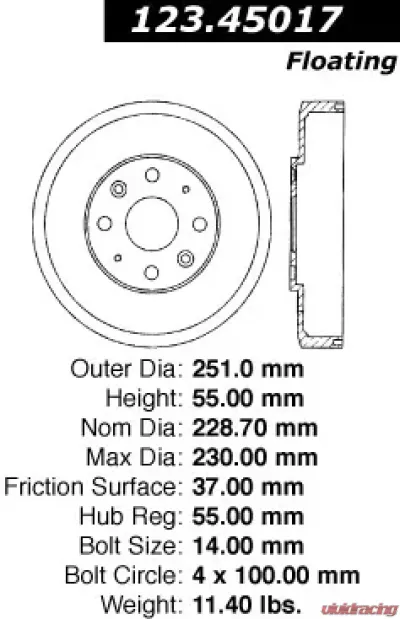 Centric C-Tek Standard Brake Drum 123.45017 - 123.45017
