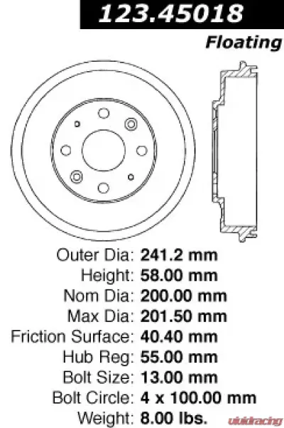 Centric C-Tek Standard Brake Drum 123.45018 - 123.45018