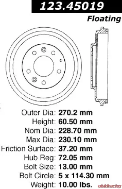Centric C-Tek Standard Brake Drum 123.45019 - 123.45019