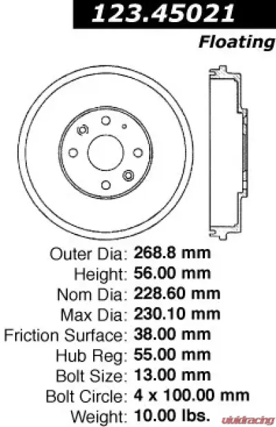 Centric C-Tek Standard Brake Drum 123.45021 - 123.45021