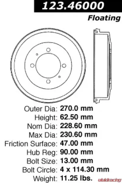 Centric C-Tek Standard Brake Drum 123.46000 - 123.46000