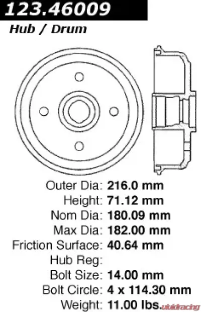 Centric C-Tek Standard Brake Drum 123.46009 - 123.46009