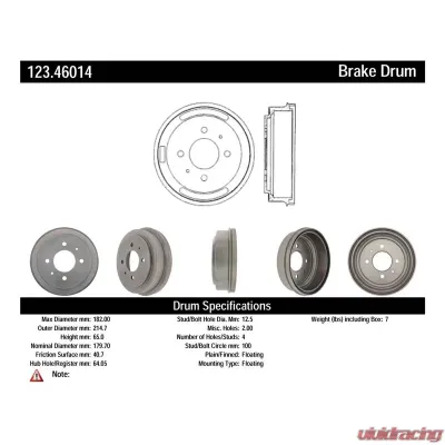 Centric C-Tek Standard Brake Drum 123.46014 - 123.46014
